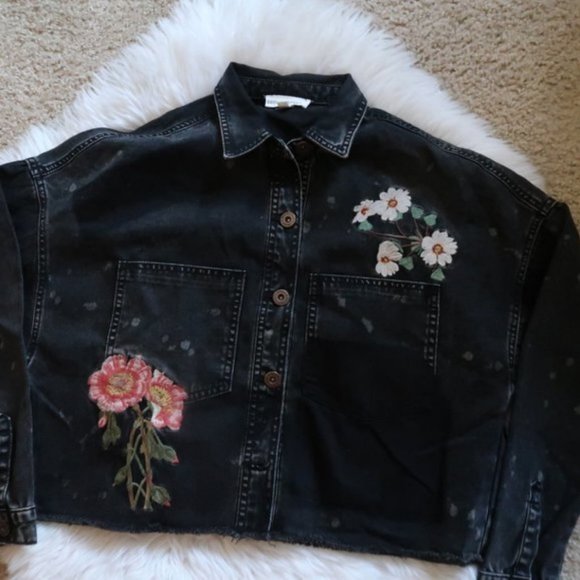 Dance & Marvel Floral Jean Jacket Black Size Small - Picture 3 of 4